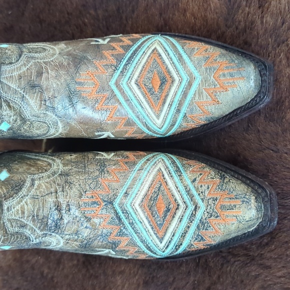 CORRAL E1037 snip toe distressed leather Aztec/Southwest cowgirl boots sz 8 NEW - Picture 13 of 16